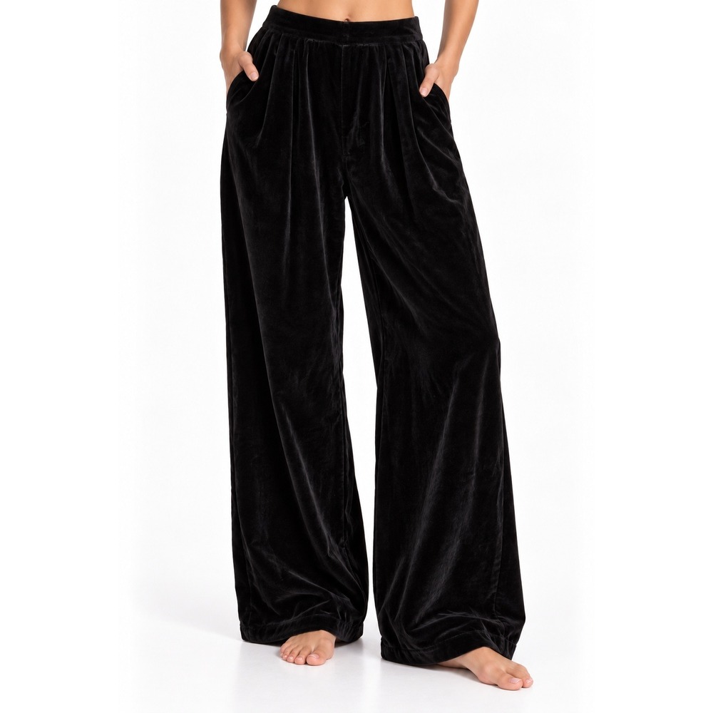 VTG 90s Black Silk Velvet Wide Leg Trousers Pants 12 Whimsygoth Dark Romantic